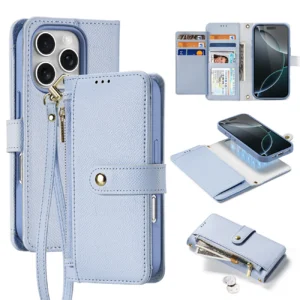 Dux Ducis Lawa Apple iPhone 16 Pro Leather dėklas su Detachable Magnetic Wallet - mėlynos spalvos