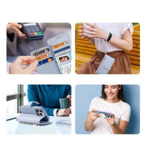 Dux Ducis Lawa Apple iPhone 16 Pro Leather dėklas su Detachable Magnetic Wallet - mėlynos spalvos - Image 4