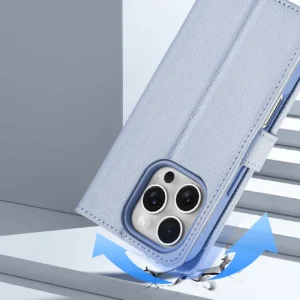 Dux Ducis Lawa Apple iPhone 16 Pro Leather dėklas su Detachable Magnetic Wallet - mėlynos spalvos - Image 9