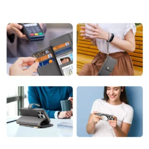 Dux Ducis Lawa Leather dėklas skirtas Apple iPhone 16 Pro Max su Detachable Magnetic Wallet - pilkos spalvos - Image 4