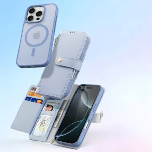 Dux Ducis Lawa Leather dėklas skirtas Apple iPhone 16 Pro Max su Detachable Magnetic Wallet - mėlynos spalvos - Image 3