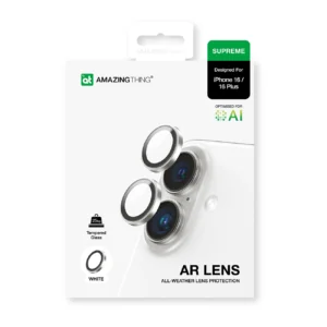 AmazingThing AR Aluminum 2 Lens Glass with Camera Lens Frame skirtas Apple iPhone 16 / 16 Plus - White - Image 4
