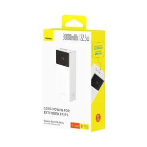 Baseus EnerFill FP41 30000mAh 22.5W Powerbank su Baseus Simple USB-A - USB-C 3A 30cm Kabelis - baltos saplvos - Image 7