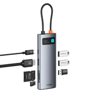 Baseus Metal Gleam 7in1 HDMI 4K 60Hz USB-C Hub / 3x USB 3.0 / USB-C PD / SD / microSD - pilkos spalvos - Image 5