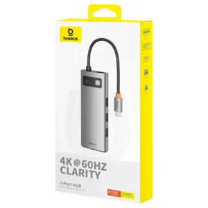 Baseus Metal Gleam 7in1 HDMI 4K 60Hz USB-C Hub / 3x USB 3.0 / USB-C PD / SD / microSD - pilkos spalvos - Image 9