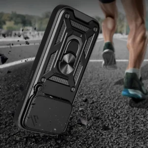Dėklas Hybrid Armor Camshield skirtas Apple iPhone 17 Pro šarvuotas su stoveliu ir kameros apsauga - juodos spalvos - Image 2