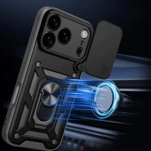 Dėklas Hybrid Armor Camshield skirtas Apple iPhone 17 Pro šarvuotas su stoveliu ir kameros apsauga - juodos spalvos - Image 3