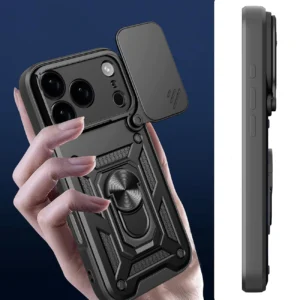 Dėklas Hybrid Armor Camshield skirtas Apple iPhone 17 Pro šarvuotas su stoveliu ir kameros apsauga - juodos spalvos - Image 4
