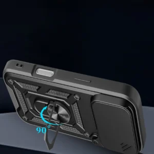 Dėklas Hybrid Armor Camshield skirtas Apple iPhone 17 Pro šarvuotas su stoveliu ir kameros apsauga - juodos spalvos - Image 5