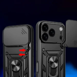 Dėklas Hybrid Armor Camshield skirtas Apple iPhone 17 Pro šarvuotas su stoveliu ir kameros apsauga - juodos spalvos - Image 6