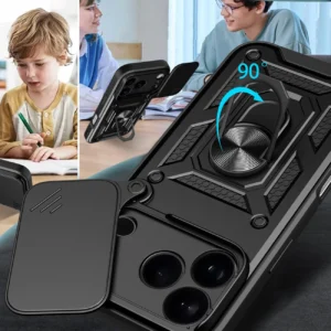 Dėklas Hybrid Armor Camshield skirtas Apple iPhone 17 Pro šarvuotas su stoveliu ir kameros apsauga - juodos spalvos - Image 8
