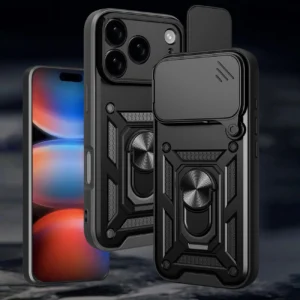 Dėklas Hybrid Armor Camshield skirtas Apple iPhone 17 Pro Max šarvuotas su stoveliu ir kameros apsauga - juodos spalvos - Image 9