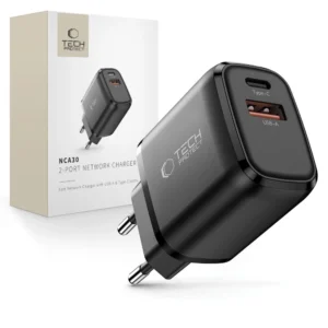 Tech-Protect NCA30 PD 30W / QC3.0 USB-A / USB-C wall charger - juodos spalvos