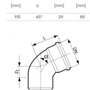 Lauko kanalizacijos alkūnė Magnaplast, Ø 110 mm, 45° - Image 3