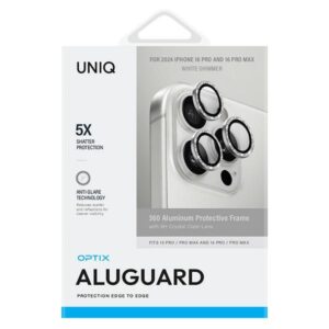UNIQ Optix Aluminium Camera Lens Protector Apple iPhone 16 Pro 6.3" / 16 Pro Max 6.9" white shimmer - Image 2