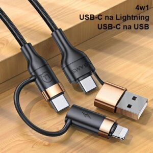 USAMS Kabelis pintas U62 2xUSB-C/USB-A/lightning 1,2m PD Fast Charge juodos spalvos SJ483USB01 (US-SJ483) - Image 8