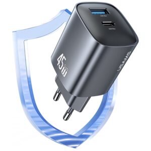 Laidinis įkroviklis USAMS CC290 T66 45W GaN 1xUSB-A 1xUSB-C sidabro spalvos - Image 10