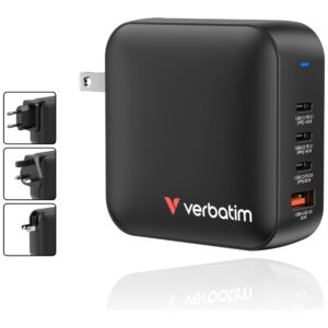 Laidinis įkroviklis Verbatim Mini GaN 165W 3xUSB-C PD/1x USB-A QC juodos spalvos 32216 - Image 5