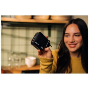 Laidinis įkroviklis Verbatim Mini GaN 165W 3xUSB-C PD/1x USB-A QC juodos spalvos 32216 - Image 7