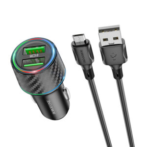 Borofone laidinis įkroviklis BZ21A Brilliant - 2xUSB - QC 3.0 36W su kabeliu USB į Micro USB juodos spalvos - Image 2