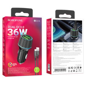 Borofone laidinis įkroviklis BZ21A Brilliant - 2xUSB - QC 3.0 36W su kabeliu USB į Micro USB juodos spalvos - Image 9