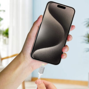 Blavec Kabelis Raptor pintas - USB į Lightning - 2,4A 1 m Apple CarPlay (CRA-UL24WS10) baltos ir sidabro spalvos - Image 4