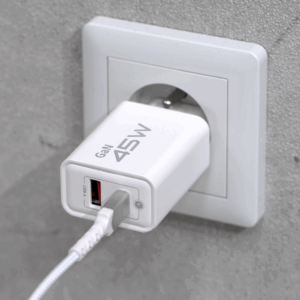 Blavec laidinis įkroviklis BC-5 GaN - USB + Typ C - PD QC 45W 3A (TCBC5G-UCW453A) baltos spalvos - Image 5