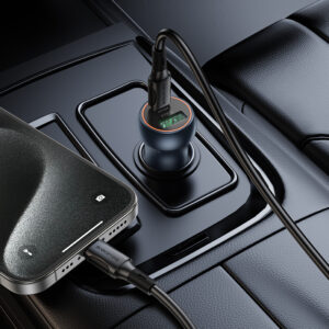 Borofone automobilinis įkroviklis BZ32B Fresh - USB + Typ C - QC 3.0 PD 48W aukso spalvos - Image 4