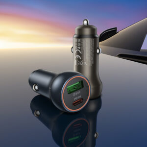 Borofone automobilinis įkroviklis BZ32B Fresh - USB + Typ C - QC 3.0 PD 48W aukso spalvos - Image 5