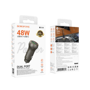 Borofone automobilinis įkroviklis BZ32B Fresh - USB + Typ C - QC 3.0 PD 48W aukso spalvos - Image 6