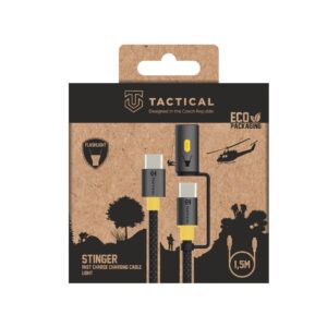 Tactical Stinger kabelis su žibintuvėliu USB-C/USB-C 1,5m juodos spalvos