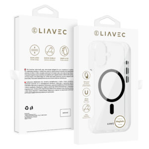 Liavec Glossy Magsafe skaidrus dėklas skirtas Apple iPhone 16 juodos spalvos