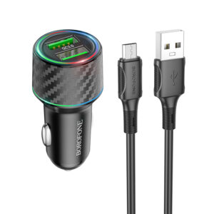 Borofone laidinis įkroviklis BZ21A Brilliant - 2xUSB - QC 3.0 36W su kabeliu USB į Micro USB juodos spalvos - Image 1