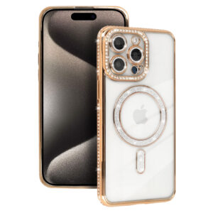 Bling Magsafe dėklas skirtas Apple iPhone 16 Pro geltonos spalvos