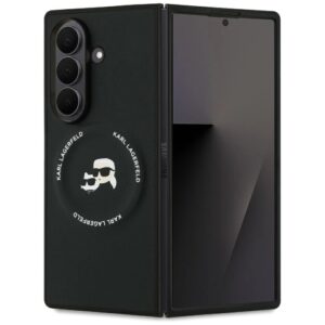 Karl Lagerfeld PU Karl and Choupette Heads Magnetic dėklas skirtas Samsung Galaxy Z Fold 7 juodos spalvos
