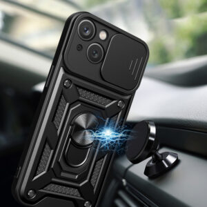Hybrid Armor Camshield case with stand ir camera dėklas skirtas Apple iPhone 15 - juodos spalvos - Image 3