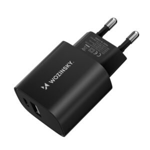 Wozinsky WGWCB USB-A USB-C 20W laidinis įkroviklis - juodos spalvos
