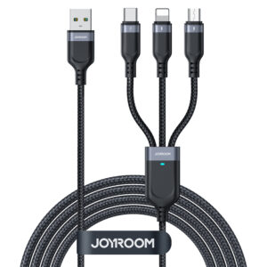 Joyroom Multi-Use Series S-A18 3in1 USB-A - Lightning / USB-C / micro USB kabelis 0.3m - juodos spalvos