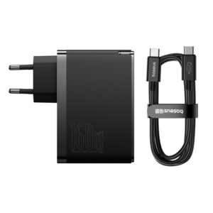 Baseus GaN5 Pro GaN charger 2x USB-C / USB-A 160W - juodos spalvos + USB-C - USB-C 240W kabelis - juodos spalvos - Image 2