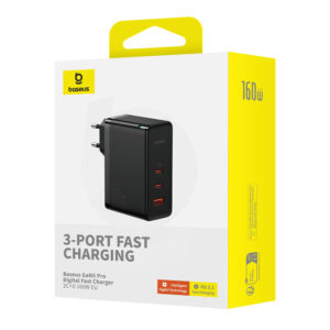 Baseus GaN5 Pro GaN charger 2x USB-C / USB-A 160W - juodos spalvos + USB-C - USB-C 240W kabelis - juodos spalvos - Image 5