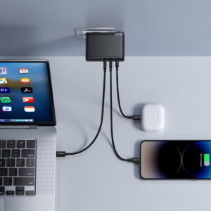 Baseus GaN5 Pro GaN charger 2x USB-C / USB-A 160W - juodos spalvos + USB-C - USB-C 240W kabelis - juodos spalvos - Image 9