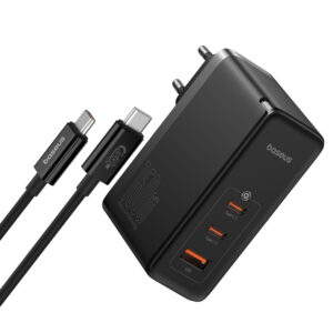 Baseus GaN5 Pro GaN charger 2x USB-C / USB-A 160W - juodos spalvos + USB-C - USB-C 240W kabelis - juodos spalvos