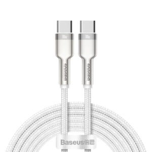 Baseus Cafule Series Metal Data USB-C / USB-C PD QC SCP 100W 5A 1 m kabelis - baltos spalvos - Image 1