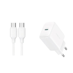 Joyroom JR-TCF20 USB-C PD 20W laidinis įkroviklis - white + USB-C / USB-C kabelis 1m