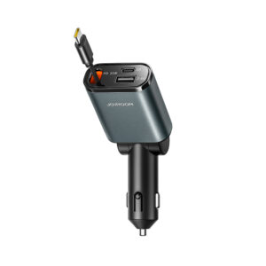 Joyroom JR-CCL07 3-in-1 Car Charger su Built-in Retractable kabelis - pilkos spalvos