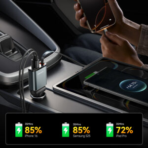 Joyroom JR-CCL07 3-in-1 Car Charger su Built-in Retractable kabelis - pilkos spalvos - Image 6