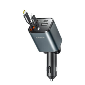Joyroom JR-CCL05 30W 4-in-1 Car Charger su 2 Built-in Retractable kabeliss - pilkos spalvos