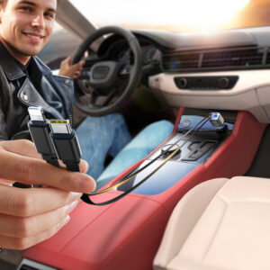 Joyroom JR-CCL05 30W 4-in-1 Car Charger su 2 Built-in Retractable kabeliss - pilkos spalvos - Image 3