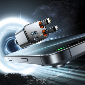 Joyroom JR-CCL05 30W 4-in-1 Car Charger su 2 Built-in Retractable kabeliss - pilkos spalvos - Image 5