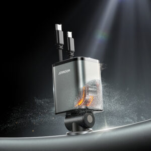 Joyroom JR-CCL05 30W 4-in-1 Car Charger su 2 Built-in Retractable kabeliss - pilkos spalvos - Image 7